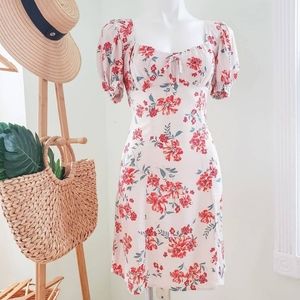 Ivory with orange floral print mini dress